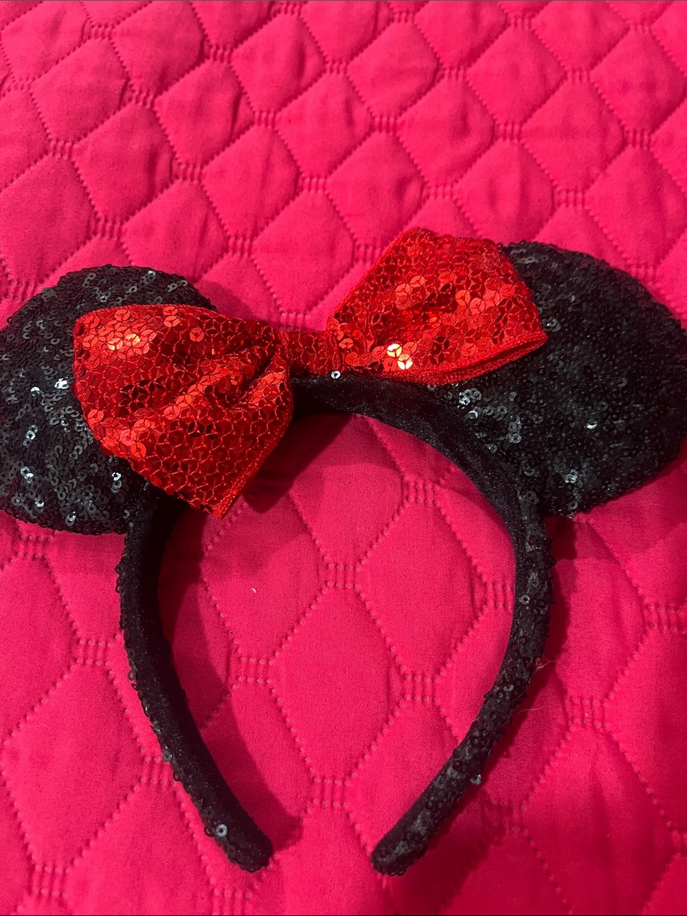 Black Sequin Mouse Ear Headband with Red Sequin Bow - Picture 10 of 10